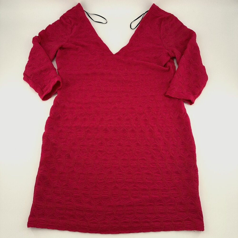 H&M Womens Pink Fuchsia Ruched Fabric Pencil‎ Dress 3/4 Sleeve Size Large